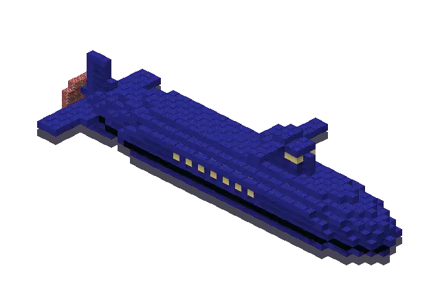 Blue submarine, a Minecraft vehicle of 1,355 blocks, rendered by Blocksmith from “a blue submarine”