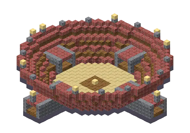 Brick arena, a Minecraft arena of 2,013 blocks, rendered by Blocksmith from “a brick arena”