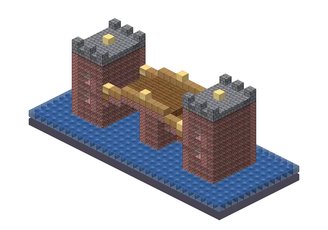 Brick bridge, a Minecraft bridge of 1,170 blocks, rendered by Blocksmith from “a brick bridge”