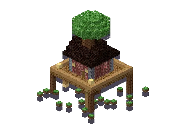 Brick treehouse, a Minecraft treehouse of 886 blocks, rendered by Blocksmith from “a brick treehouse”