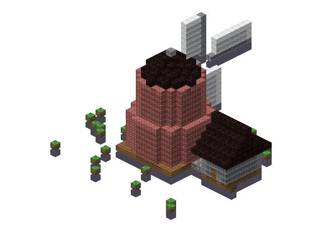 Brick windmill, a Minecraft windmill of 1,455 blocks, rendered by Blocksmith from “a brick windmill”
