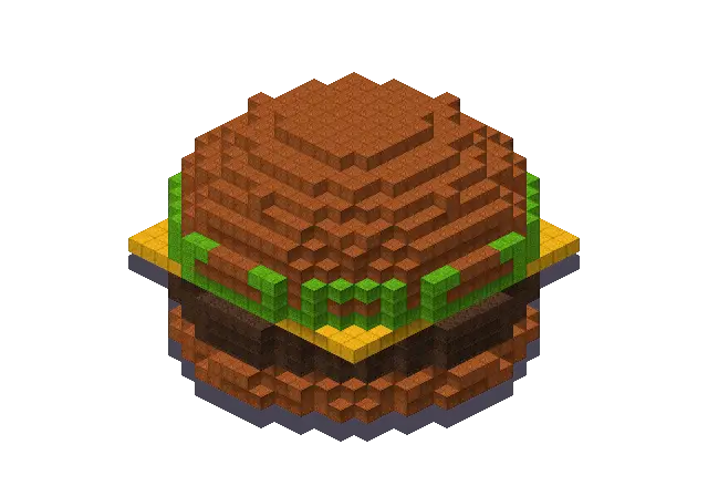 Burger, a Minecraft object of 2,539 blocks, rendered by Blocksmith from “a burger”
