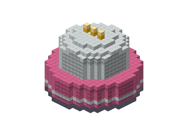 Cake, a Minecraft object of 1,384 blocks, rendered by Blocksmith from “a cake”