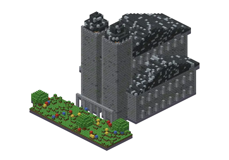 Cathedral, a Minecraft temple of 16,022 blocks, rendered by Blocksmith from “a cathedral”