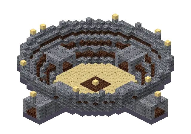 Cobble arena, a Minecraft arena of 2,013 blocks, rendered by Blocksmith from “a cobble arena”
