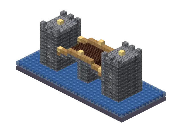 Cobble bridge, a Minecraft bridge of 1,170 blocks, rendered by Blocksmith from “a cobble bridge”