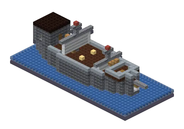 Cobble ship, a Minecraft ship of 1,708 blocks, rendered by Blocksmith from “a cobble ship”