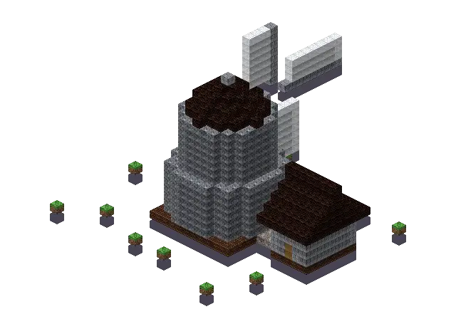 Cobble windmill, a Minecraft windmill of 1,449 blocks, rendered by Blocksmith from “a cobble windmill”