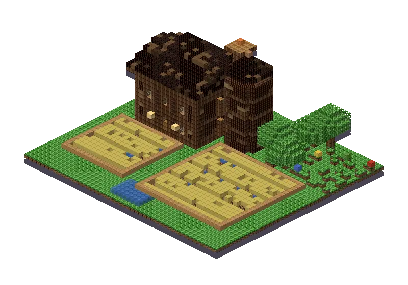 Cosy farm, a Minecraft farm of 5,610 blocks, rendered by Blocksmith from “a cosy farm”