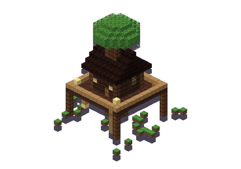Cosy treehouse, an isometric block preview Blocksmith rendered from the wish: a cosy treehouse
