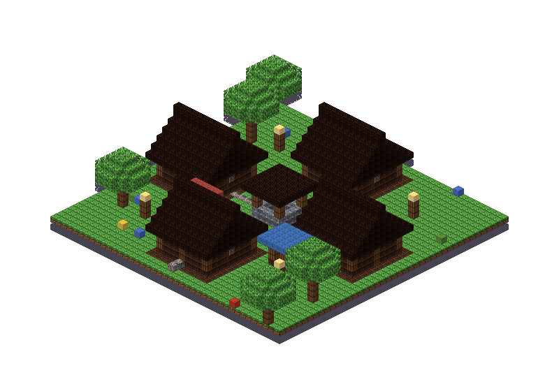 Cosy village, an isometric block preview Blocksmith rendered from the wish: a cosy village