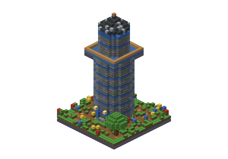 Magic crystal tower, an isometric block preview Blocksmith rendered from the wish: a magic crystal tower
