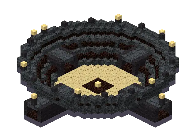 Dark gothic arena, a Minecraft arena of 2,013 blocks, rendered by Blocksmith from “a dark gothic arena”