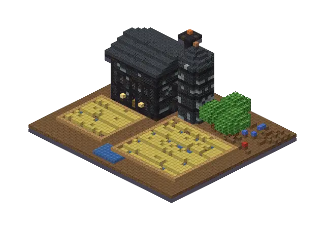 Dark gothic farm, a Minecraft farm of 5,775 blocks, rendered by Blocksmith from “a dark gothic farm”