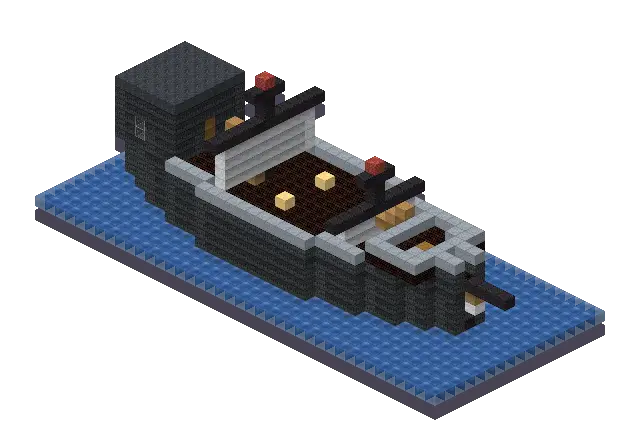 Dark gothic ship, a Minecraft ship of 1,708 blocks, rendered by Blocksmith from “a dark gothic ship”