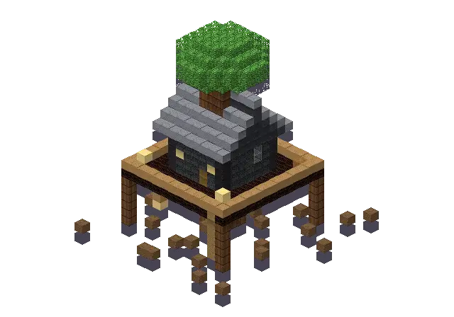 Dark gothic treehouse, a Minecraft treehouse of 890 blocks, rendered by Blocksmith from “a dark gothic treehouse”