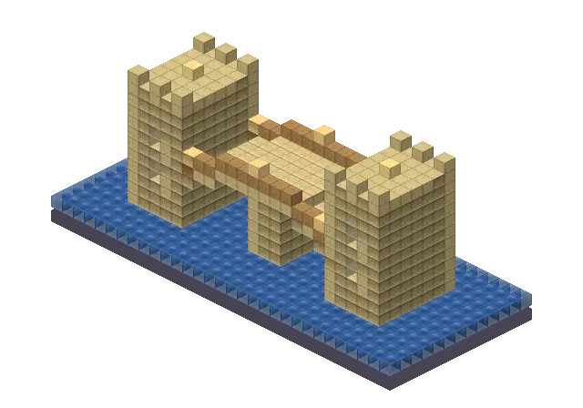 Desert bridge, a Minecraft bridge of 1,170 blocks, rendered by Blocksmith from “a desert bridge”