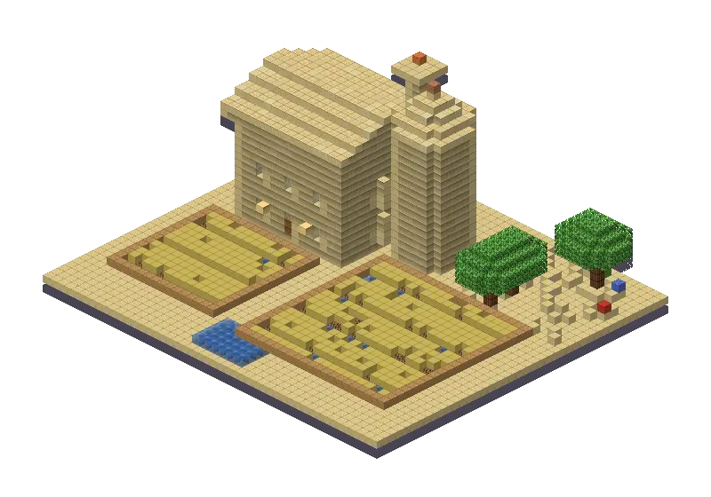 Desert farm, a Minecraft farm of 5,798 blocks, rendered by Blocksmith from “a desert farm”