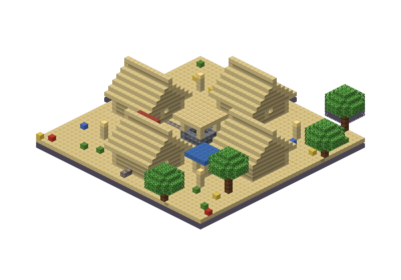 Desert village, an isometric block preview Blocksmith rendered from the wish: a desert village