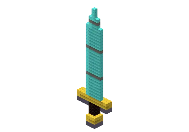 Diamond sword, a Minecraft object of 206 blocks, rendered by Blocksmith from “a diamond sword”