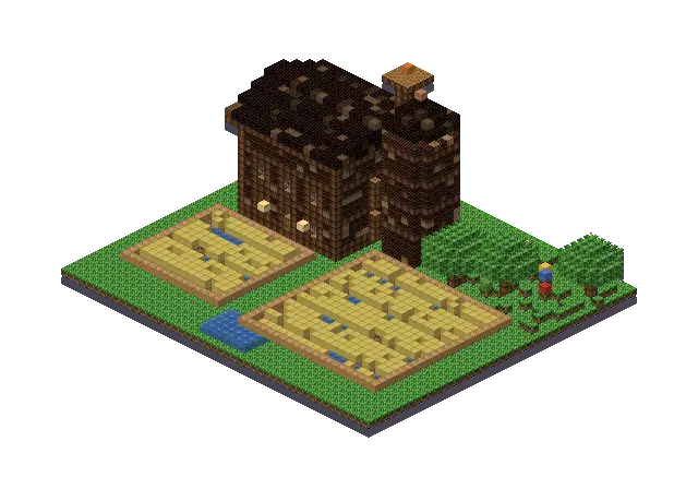 Farm, a Minecraft farm of 5,756 blocks, rendered by Blocksmith from “a farm”