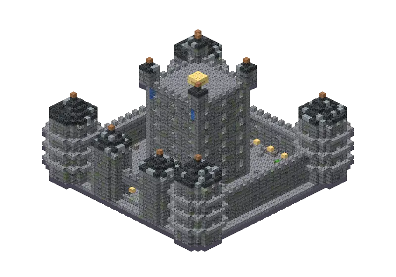 Stone castle with four towers, a Minecraft castle of 9,746 blocks, rendered by Blocksmith from “a big stone castle with four towers”