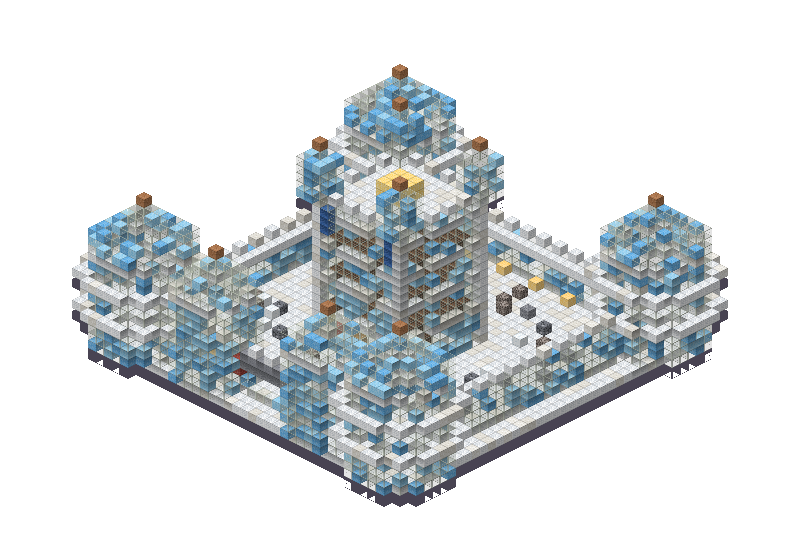 Frozen citadel, an isometric block preview Blocksmith rendered from the wish: a frozen citadel
