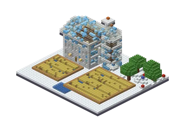 Frozen farm, a Minecraft farm of 5,826 blocks, rendered by Blocksmith from “a frozen farm”