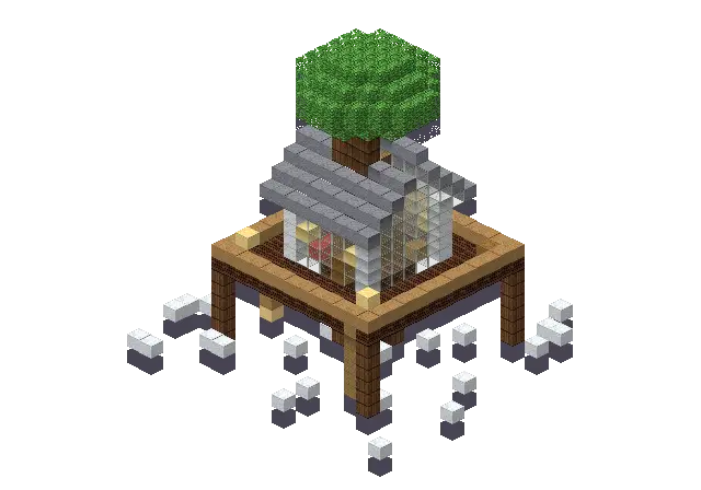 Frozen treehouse, a Minecraft treehouse of 888 blocks, rendered by Blocksmith from “a frozen treehouse”