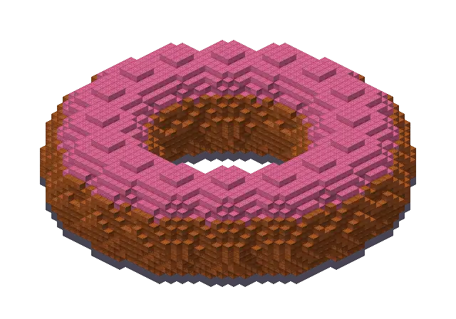 Giant donut, a Minecraft object of 10,312 blocks, rendered by Blocksmith from “a giant donut”