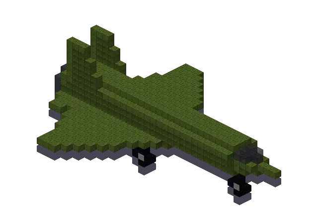 Green fighter, a Minecraft vehicle of 666 blocks, rendered by Blocksmith from “a green fighter”