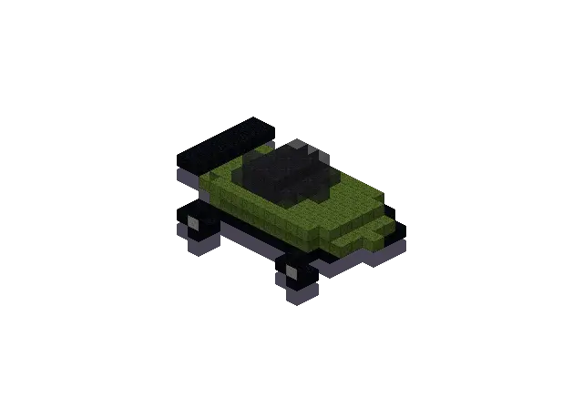 Green sports car, a Minecraft vehicle of 307 blocks, rendered by Blocksmith from “a green sports car”