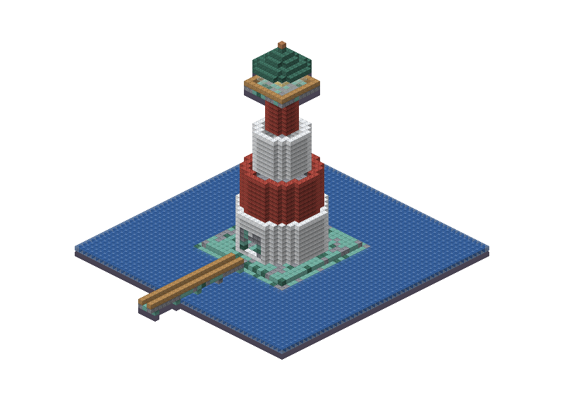 Harbour lighthouse, an isometric block preview Blocksmith rendered from the wish: a harbour lighthouse
