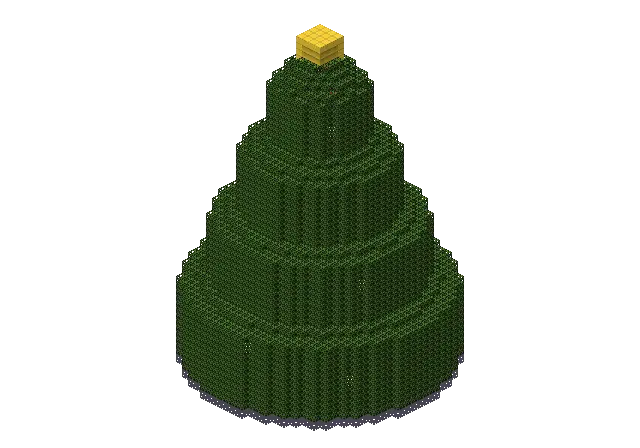 Huge christmas tree, a Minecraft object of 6,144 blocks, rendered by Blocksmith from “a huge christmas tree”