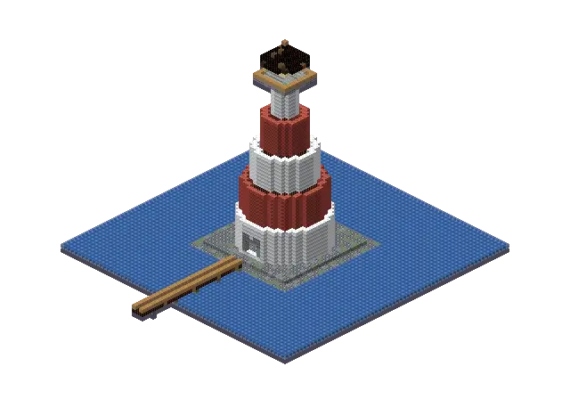 Huge cobble lighthouse, a Minecraft lighthouse of 7,345 blocks, rendered by Blocksmith from “a huge cobble lighthouse”