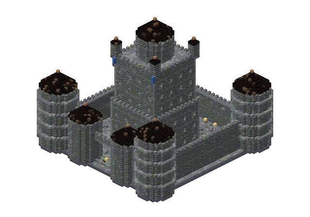 Huge cobble palace, a Minecraft castle of 23,446 blocks, rendered by Blocksmith from “a huge cobble palace”
