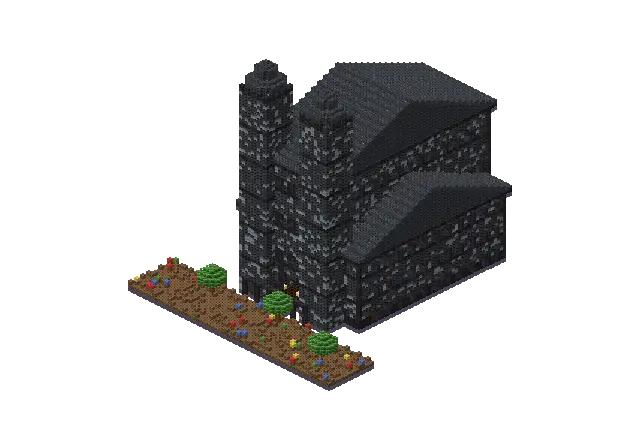 Huge dark gothic cathedral, a Minecraft temple of 29,747 blocks, rendered by Blocksmith from “a huge dark gothic cathedral”