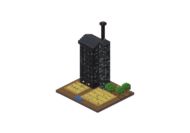 Huge dark gothic farm, a Minecraft farm of 9,561 blocks, rendered by Blocksmith from “a huge dark gothic farm”
