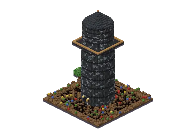 Huge dark gothic wizard tower, a Minecraft tower of 9,416 blocks, rendered by Blocksmith from “a huge dark gothic wizard tower”