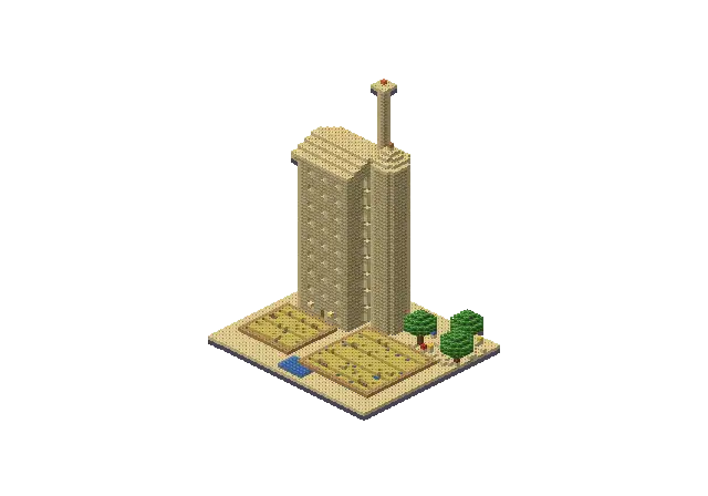 Huge desert farm, a Minecraft farm of 9,567 blocks, rendered by Blocksmith from “a huge desert farm”