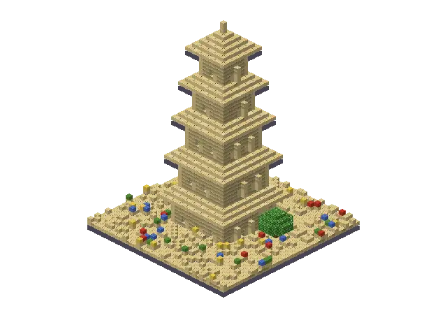 Huge desert pagoda, a Minecraft temple of 6,157 blocks, rendered by Blocksmith from “a huge desert pagoda”