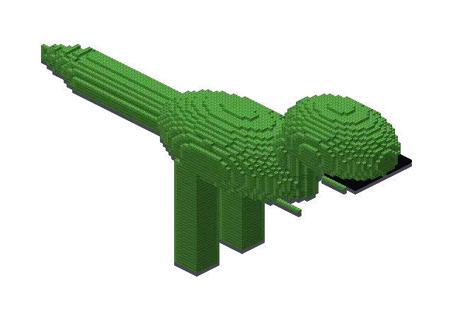Huge dinosaur, a Minecraft house of 11,563 blocks, rendered by Blocksmith from “a huge dinosaur”