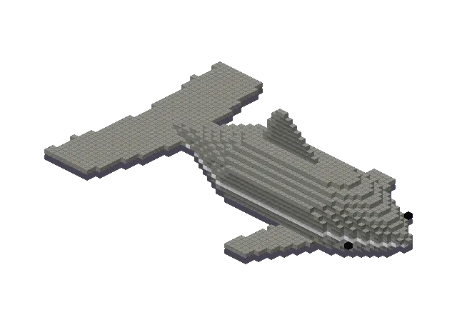 Huge dolphin, a Minecraft creature of 2,670 blocks, rendered by Blocksmith from “a huge dolphin”