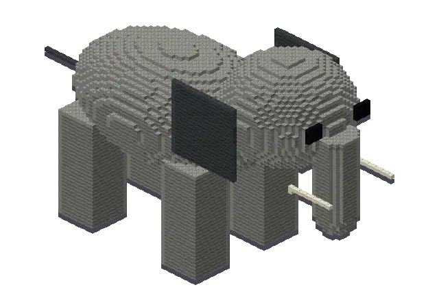 Huge elephant, a Minecraft creature of 18,873 blocks, rendered by Blocksmith from “a huge elephant”
