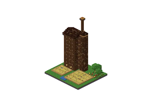 Huge farm, a Minecraft farm of 9,571 blocks, rendered by Blocksmith from “a huge farm”