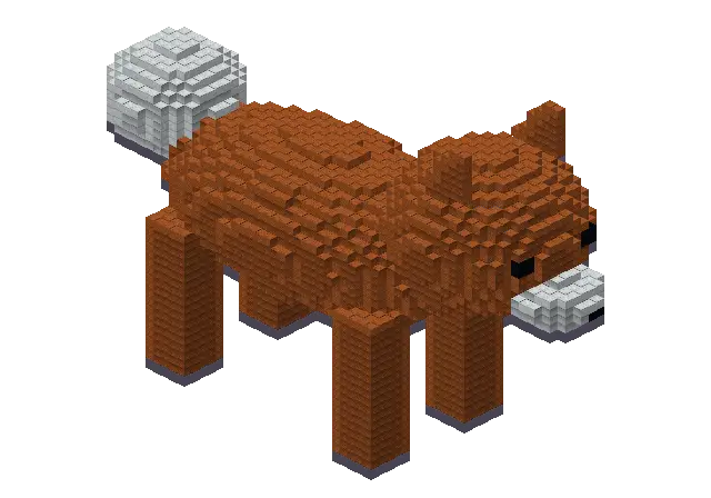 Huge fox, a Minecraft creature of 4,607 blocks, rendered by Blocksmith from “a huge fox”