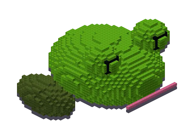 Huge frog, a Minecraft creature of 3,698 blocks, rendered by Blocksmith from “a huge frog”