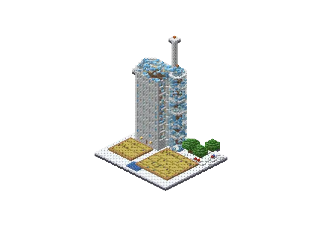 Huge frozen farm, a Minecraft farm of 9,557 blocks, rendered by Blocksmith from “a huge frozen farm”