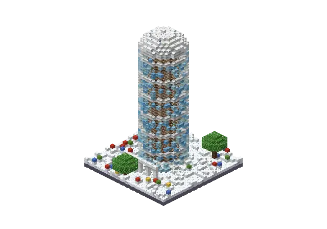 Huge frozen observatory, a Minecraft tower of 4,472 blocks, rendered by Blocksmith from “a huge frozen observatory”