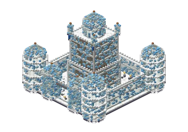 Huge frozen palace, a Minecraft castle of 23,441 blocks, rendered by Blocksmith from “a huge frozen palace”